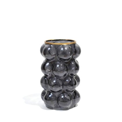 14270 - DECO GLASS VASE BUBBLE BLACK CH260BK Teak World Mauritius
