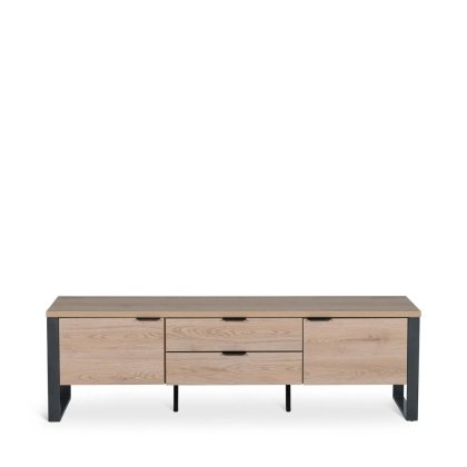 23396 - TV UNIT NIVA 2 DOOR 2 DRAWER OAK METAL LEGS Teak World Mauritius