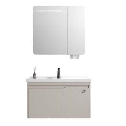 23511 - BATHROOM CABINET AQUA 80 INLC MIRROR TAUPE ALU-KD Teak World Mauritius