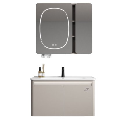 23513 - BATHROOM CABINET ILMA 80 INLC MIRROR LED TAUPE ALU-KD Teak World Mauritius