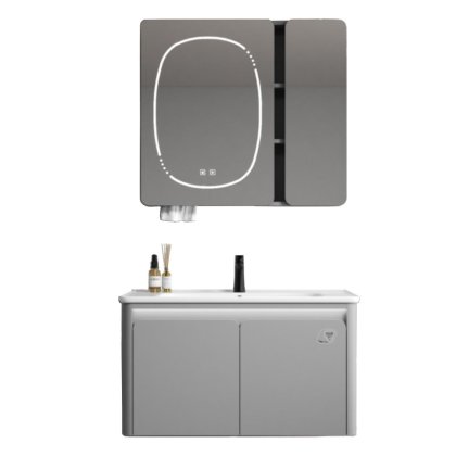 23514 - BATHROOM CABINET ILMA 80 INLC MIRROR LED LIGHTGREY ALU-KD Teak World Mauritius
