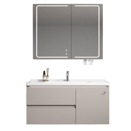 23515 - BATHROOM CABINET MIZU 100 INLC MIRROR LED TAUPE ALU-KD Teak World Mauritius