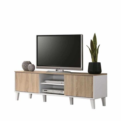 23775 - TV UNIT MARTINA 2 DOOR 4 SPC WHITE : SONOMA-OAK Teak World Mauritius